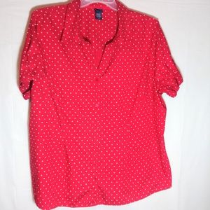 Red w/ White Polka Dots Short Sleeve Blouse 3X